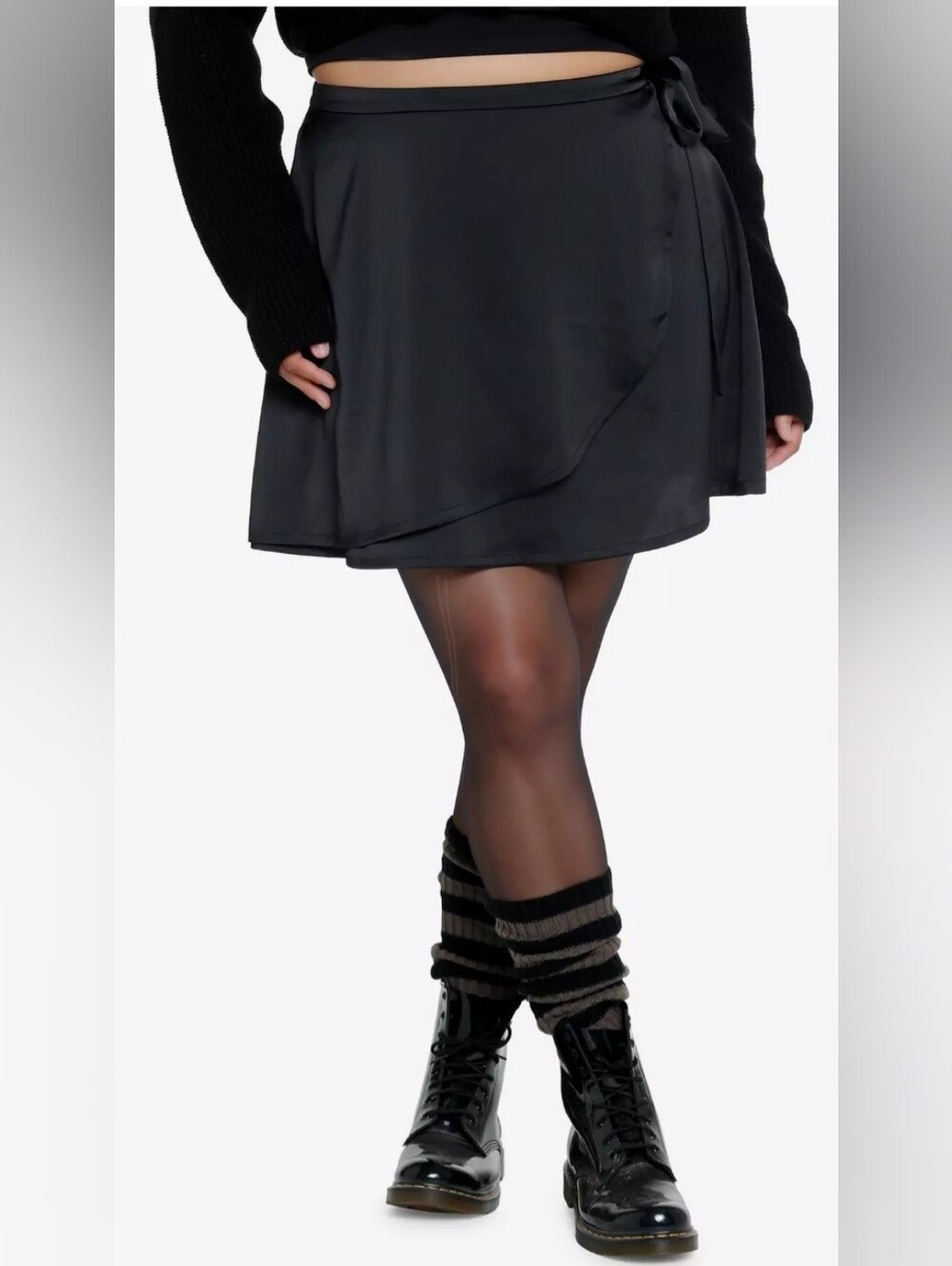 Her universe Black Satin Front- Wrap Mini Skirt